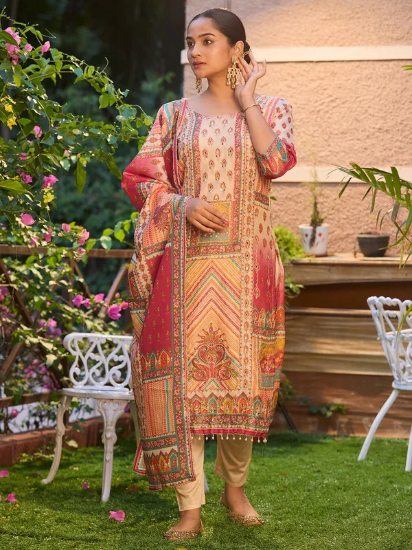 Beige_Mirrorwork_Tissue_Readymade_Salwar_Suit