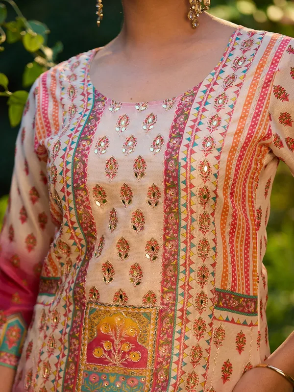 Beige_Mirrorwork_Tissue_Readymade_Salwar_Suit