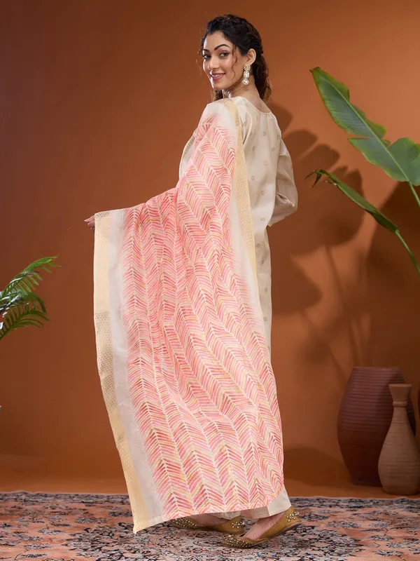 Cream_Threadwork_Brocade_Readymade_Salwar_Suit