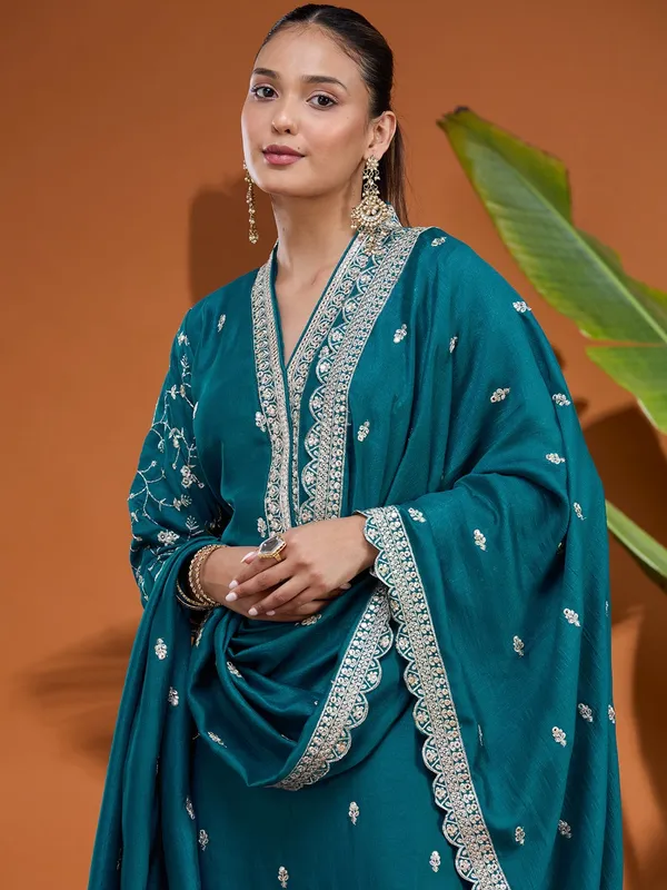 Blue_Zariwork_Gold_Soft_Raw_Silk_Readymade_Salwar_Suit