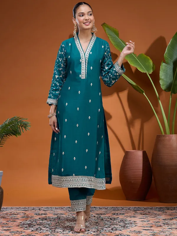 Blue_Zariwork_Gold_Soft_Raw_Silk_Readymade_Salwar_Suit