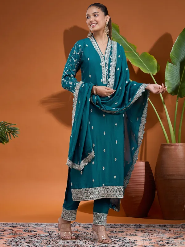 Blue_Zariwork_Gold_Soft_Raw_Silk_Readymade_Salwar_Suit