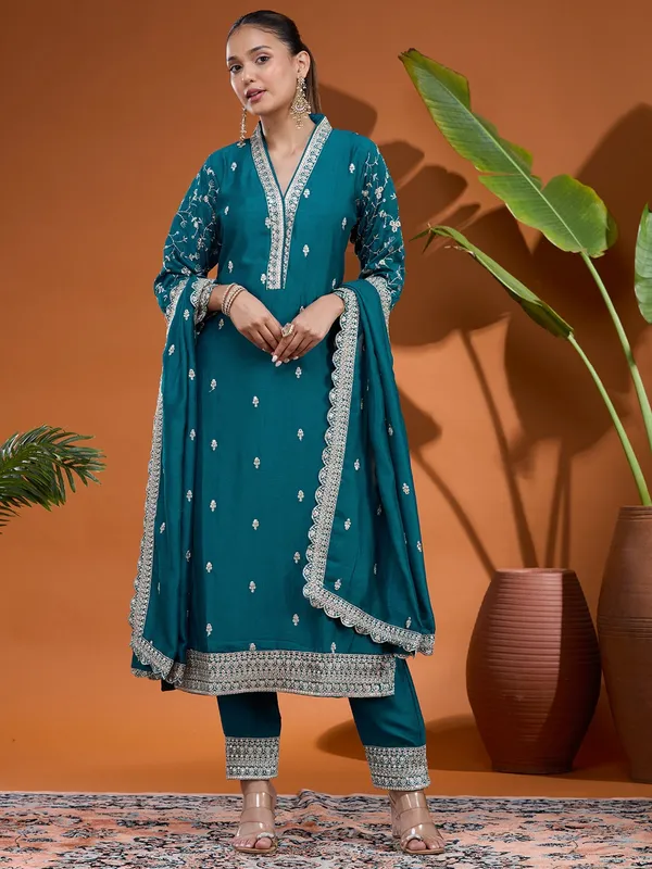 Blue_Zariwork_Gold_Soft_Raw_Silk_Readymade_Salwar_Suit