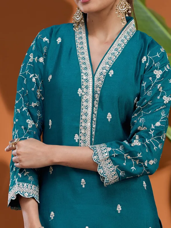 Blue_Zariwork_Gold_Soft_Raw_Silk_Readymade_Salwar_Suit