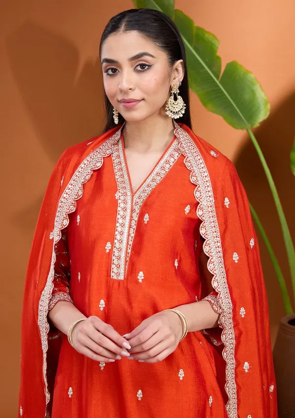 Rust_Zariwork_Gold_Soft_Raw_Silk_Readymade_Salwar_Suit