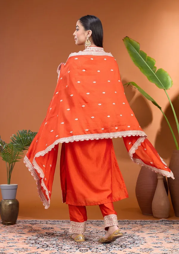 Rust_Zariwork_Gold_Soft_Raw_Silk_Readymade_Salwar_Suit