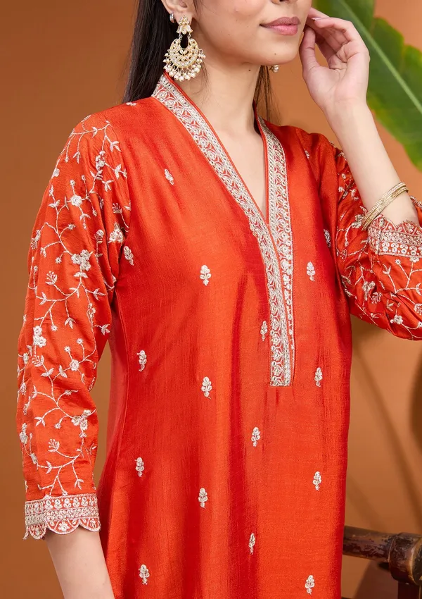 Rust_Zariwork_Gold_Soft_Raw_Silk_Readymade_Salwar_Suit