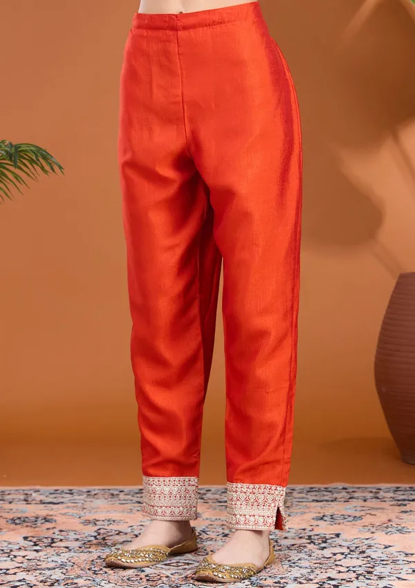 Rust_Zariwork_Gold_Soft_Raw_Silk_Readymade_Salwar_Suit
