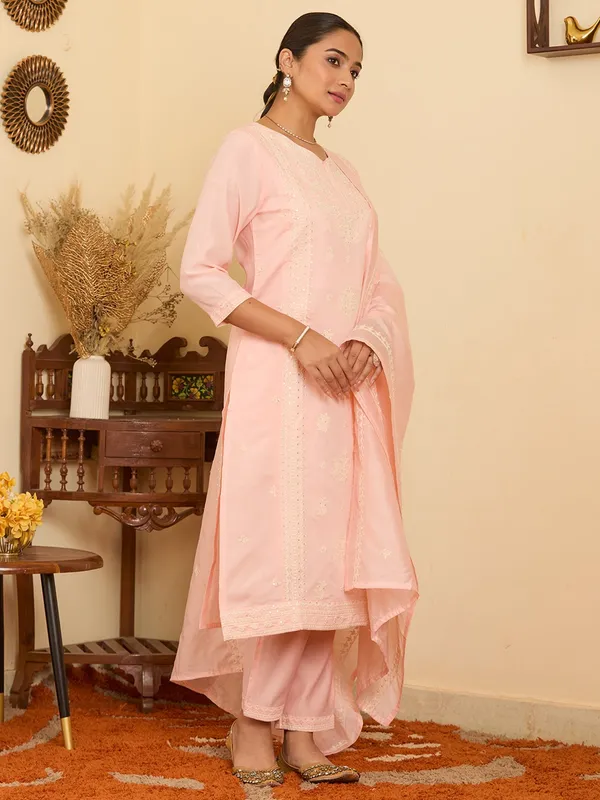 Peach_Threadwork_Chanderi_Readymade_Salwar_Suit