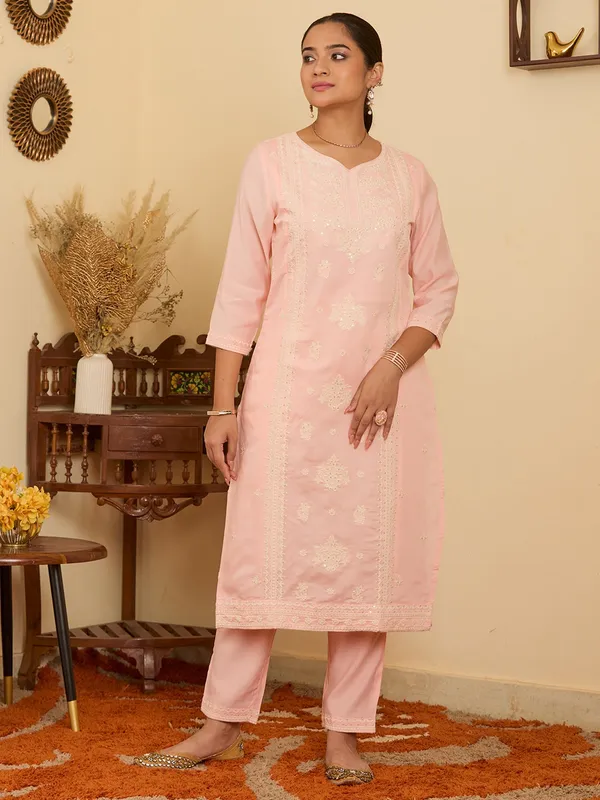 Peach_Threadwork_Chanderi_Readymade_Salwar_Suit