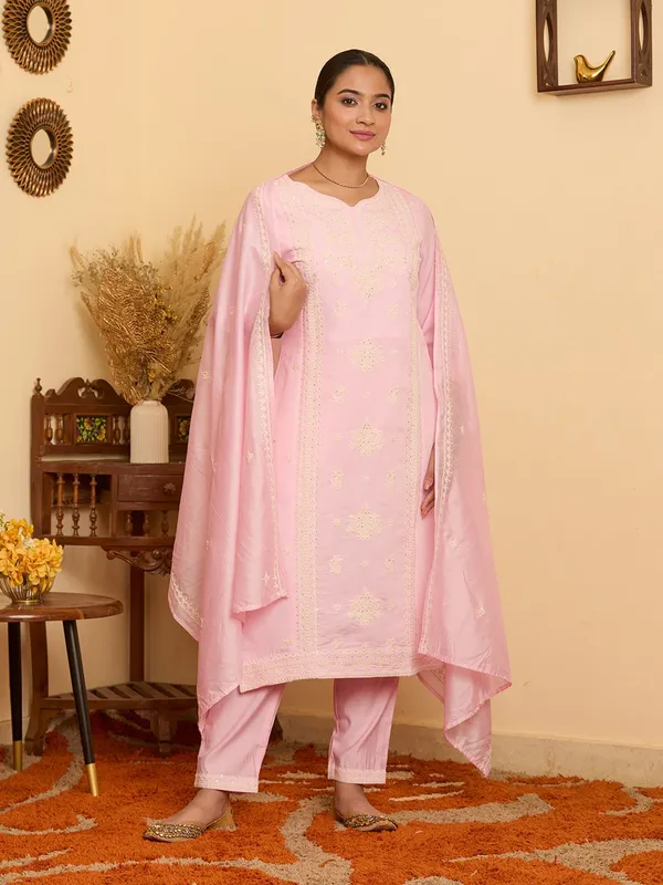 Pink_Threadwork_Chanderi_Readymade_Salwar_Suit