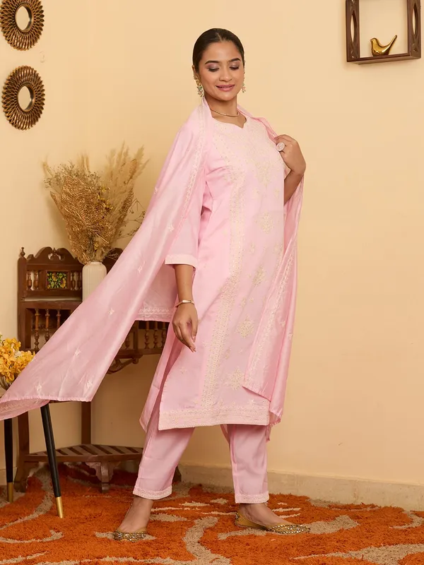 Pink_Threadwork_Chanderi_Readymade_Salwar_Suit