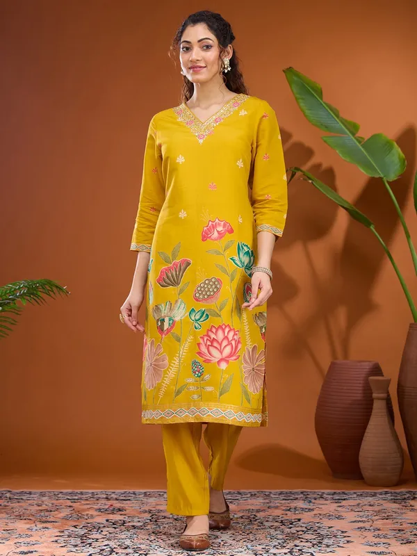 Mustard_Yellow_Threadwork_Soft_Raw_Silk_Readymade_Salwar_Suit