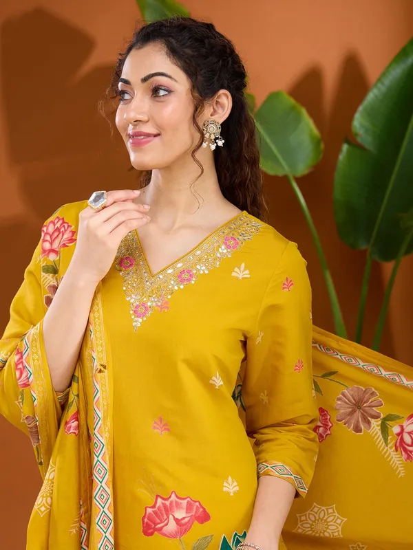 Mustard_Yellow_Threadwork_Soft_Raw_Silk_Readymade_Salwar_Suit
