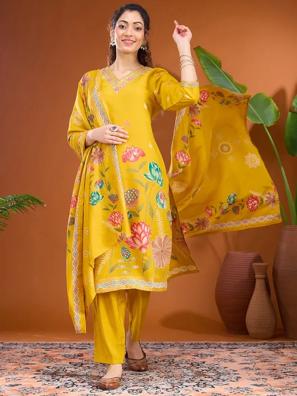 Mustard_Yellow_Threadwork_Soft_Raw_Silk_Readymade_Salwar_Suit
