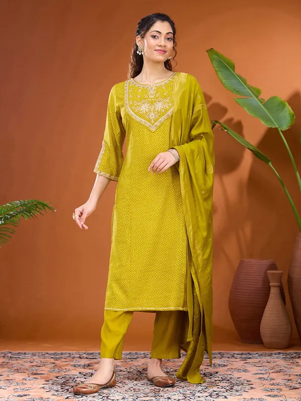 Mehandi_Green_Cording_Chanderi_Readymade_Salwar_Suit