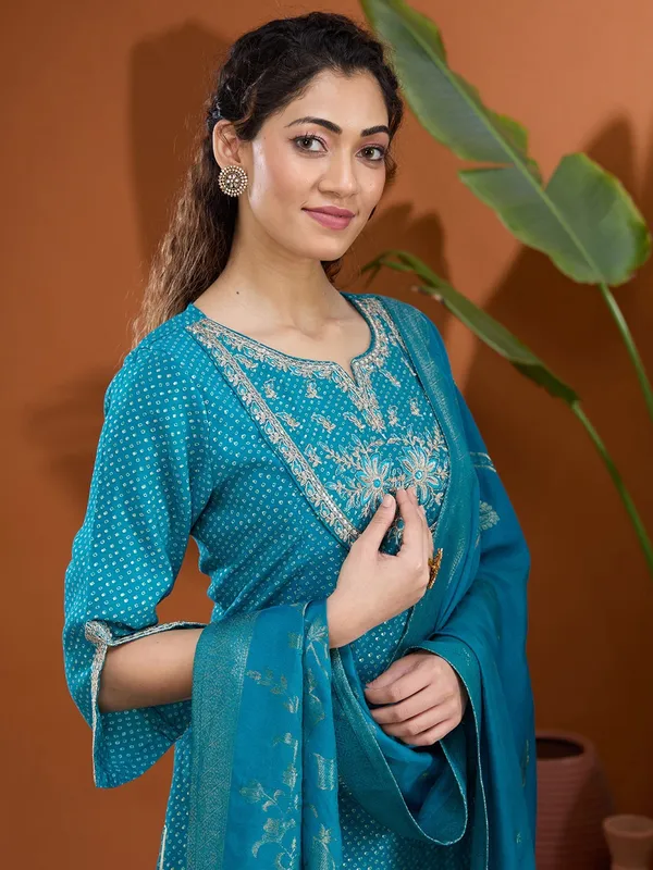 Turquoise_Blue_Cording_Chanderi_Readymade_Salwar_Suit