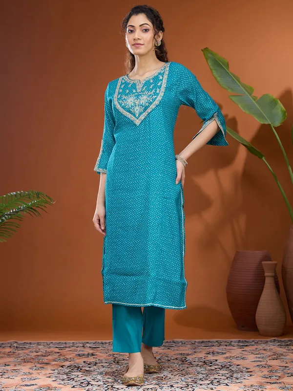 Turquoise_Blue_Cording_Chanderi_Readymade_Salwar_Suit