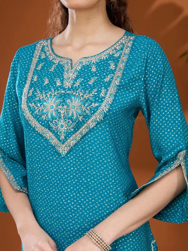 Turquoise_Blue_Cording_Chanderi_Readymade_Salwar_Suit