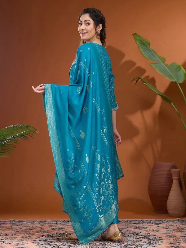 Turquoise_Blue_Cording_Chanderi_Readymade_Salwar_Suit