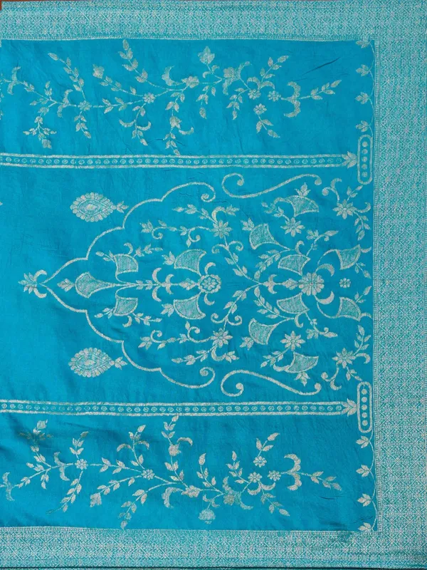 Turquoise_Blue_Cording_Chanderi_Readymade_Salwar_Suit