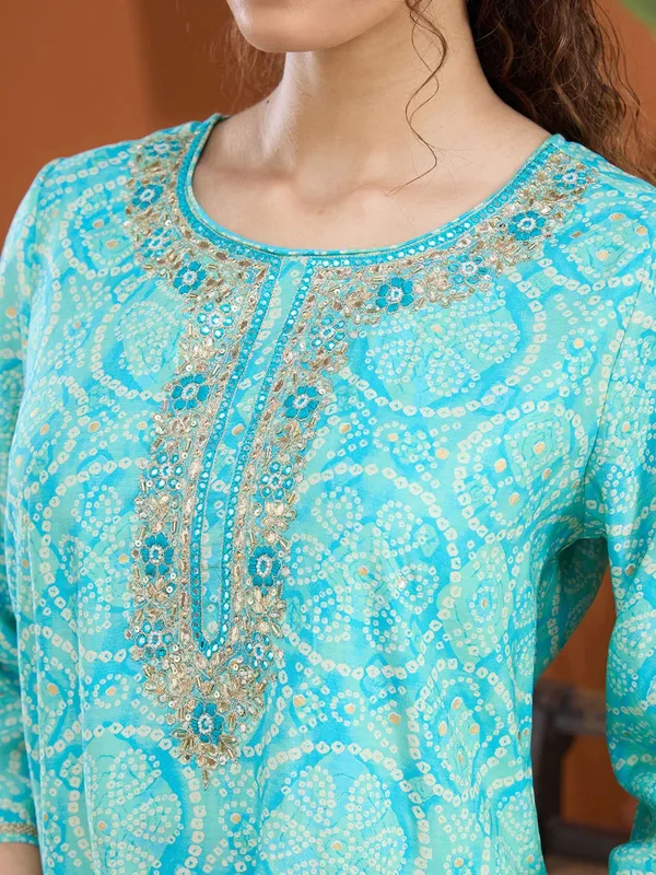Turquoise_Blue_Threadwork_Chanderi_Readymade_Salwar_Suit