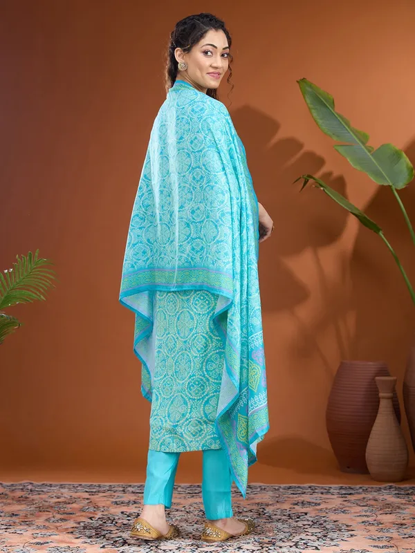 Turquoise_Blue_Threadwork_Chanderi_Readymade_Salwar_Suit