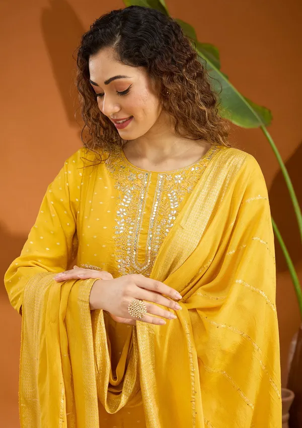 Mustard_Yellow_Cording_Chanderi_Readymade_Salwar_Suit
