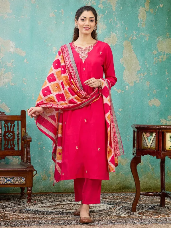 Rani_Pink_Zariwork_Soft_Raw_Silk_Readymade_Salwar_Suit