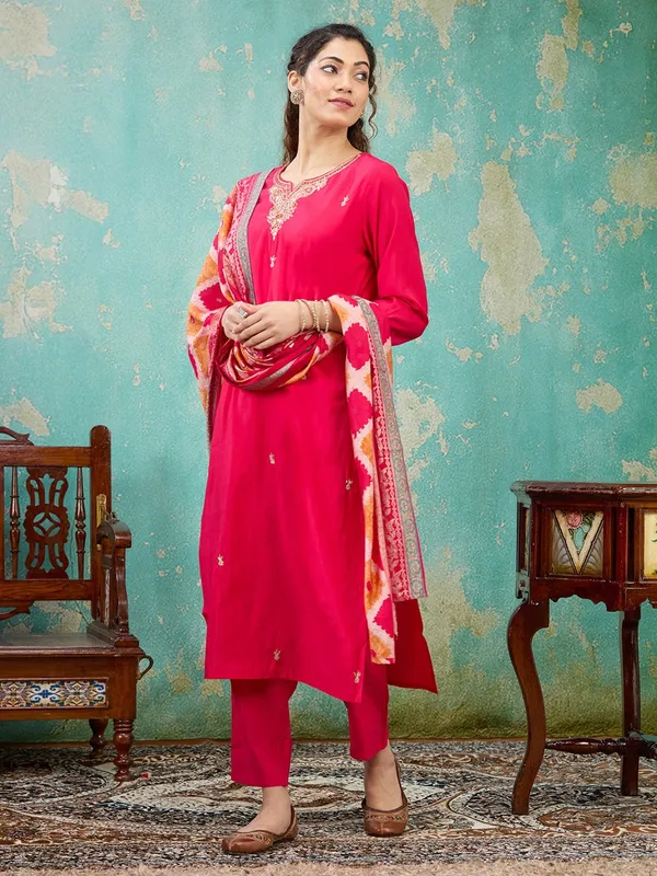 Rani_Pink_Zariwork_Soft_Raw_Silk_Readymade_Salwar_Suit