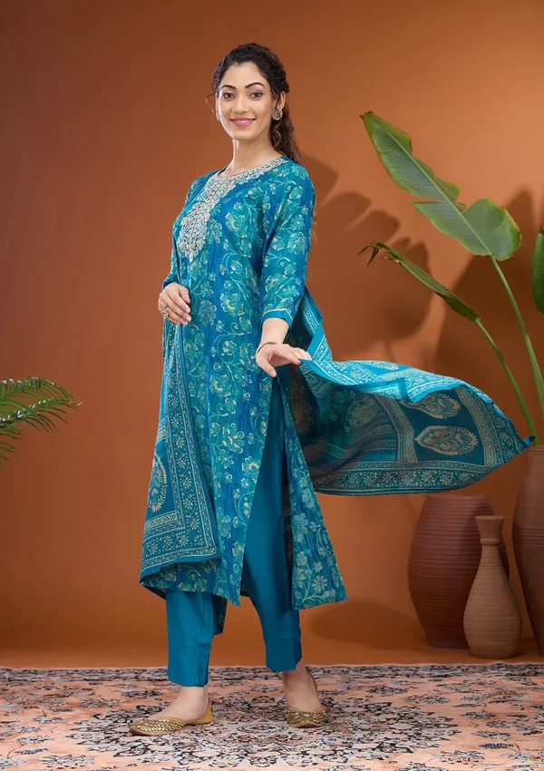 Blue_Threadwork_Chanderi_Readymade_Salwar_Suit