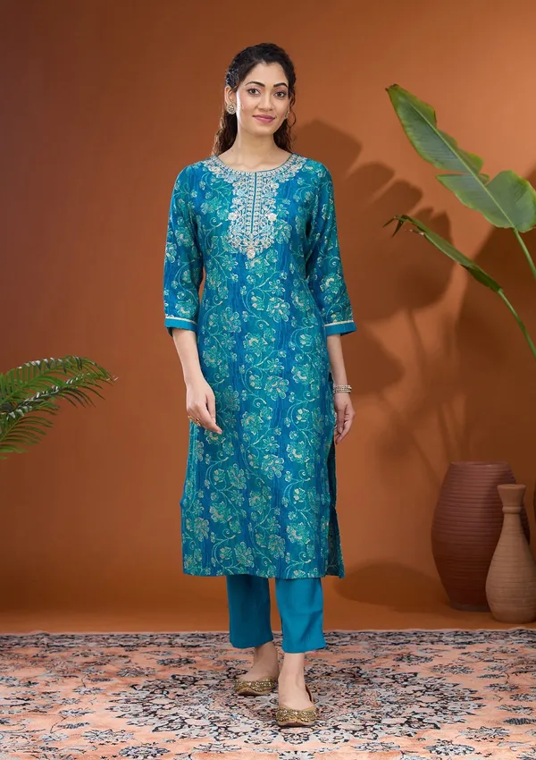 Blue_Threadwork_Chanderi_Readymade_Salwar_Suit