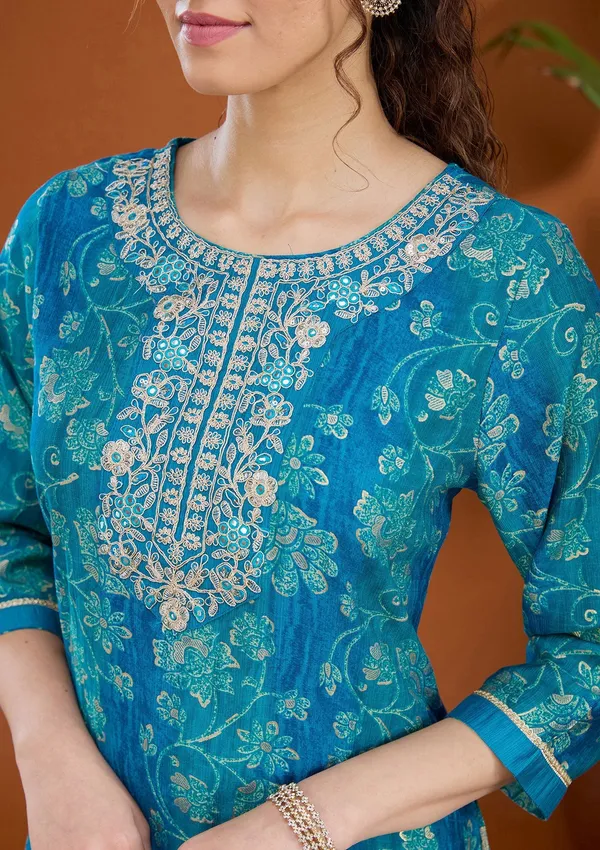 Blue_Threadwork_Chanderi_Readymade_Salwar_Suit