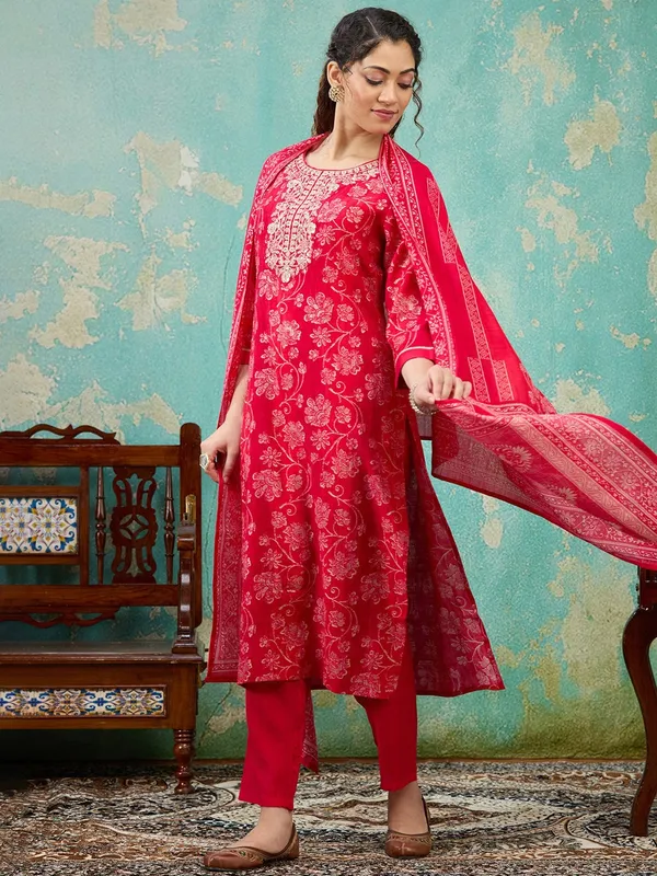 Rani_Pink_Threadwork_Chanderi_Readymade_Salwar_Suit