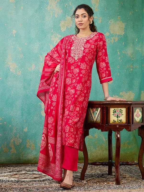 Rani_Pink_Threadwork_Chanderi_Readymade_Salwar_Suit