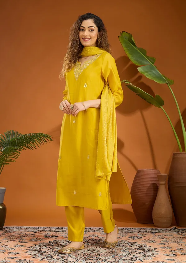 Yellow_Zariwork_Soft_Raw_Silk_Readymade_Salwar_Suit