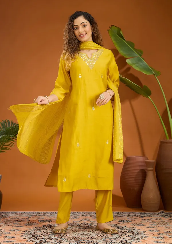Yellow_Zariwork_Soft_Raw_Silk_Readymade_Salwar_Suit
