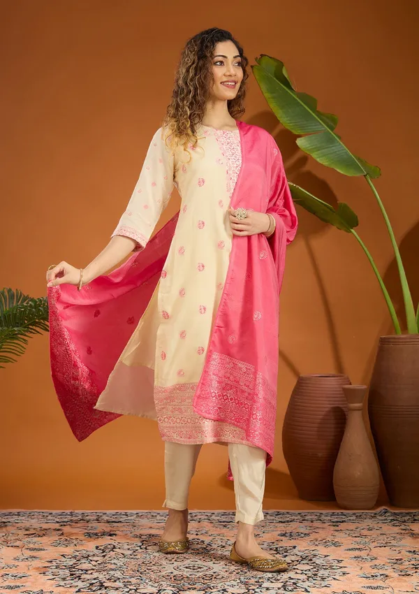 Beige_Plain_Brocade_Readymade_Salwar_Suit