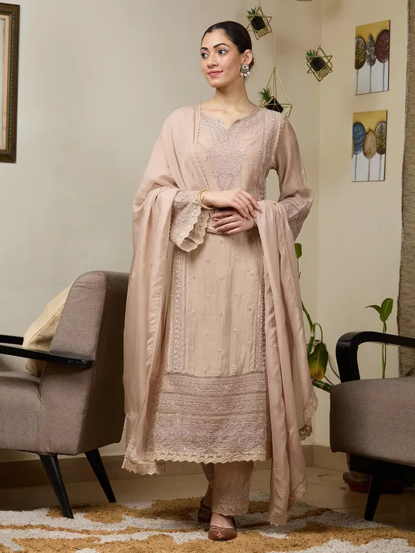 Light_Brown_Threadwork_Chanderi_Readymade_Salwar_Suit