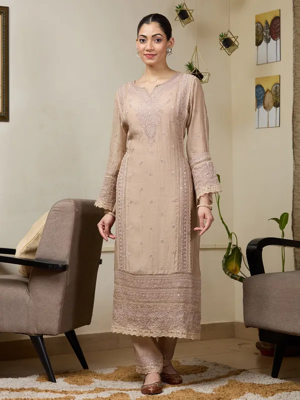Light_Brown_Threadwork_Chanderi_Readymade_Salwar_Suit