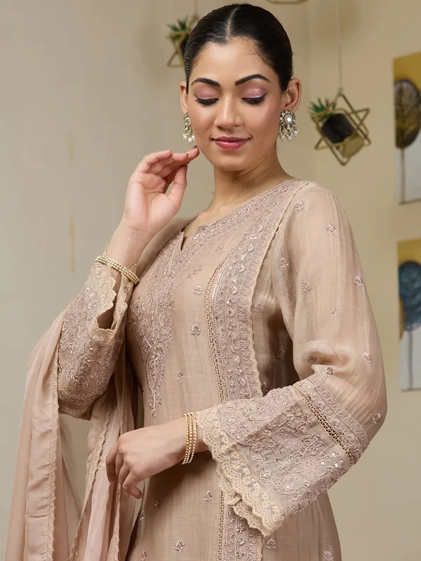 Light_Brown_Threadwork_Chanderi_Readymade_Salwar_Suit