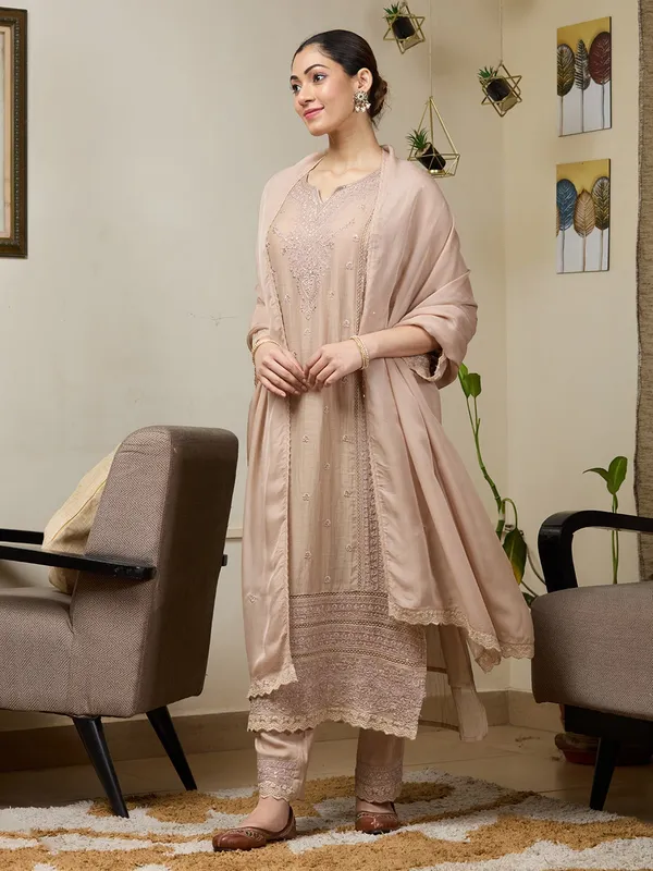 Light_Brown_Threadwork_Chanderi_Readymade_Salwar_Suit