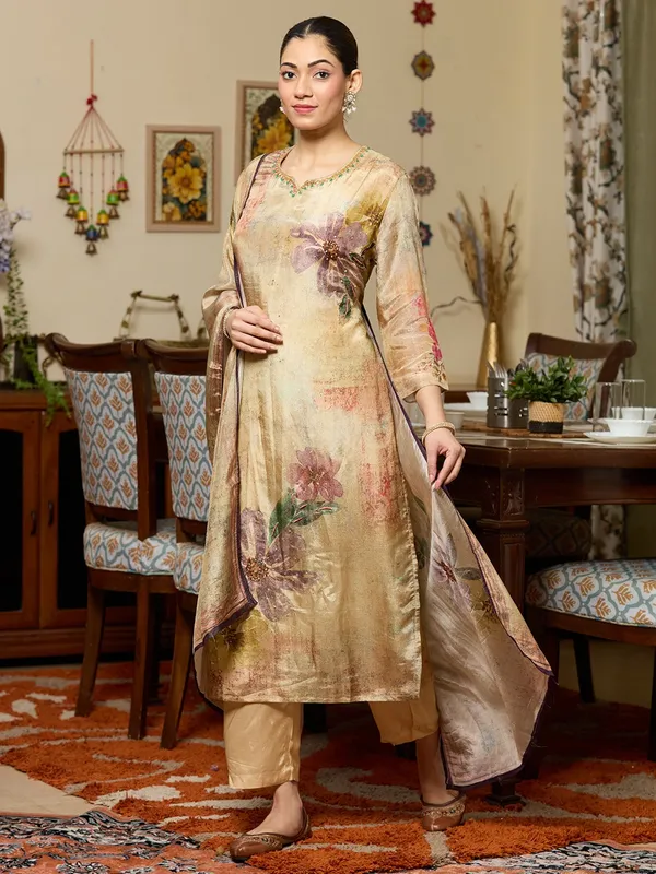 Beige_Cutdana_Tissue_Readymade_Salwar_Suit