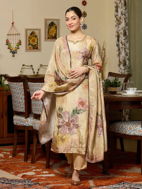 Beige_Cutdana_Tissue_Readymade_Salwar_Suit