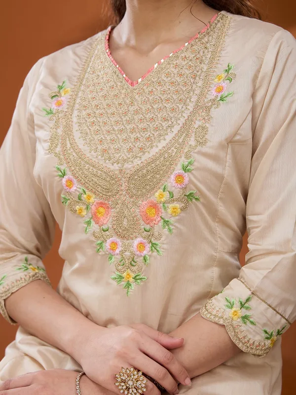 Beige_Cording_Chanderi_Readymade_Salwar_Suit