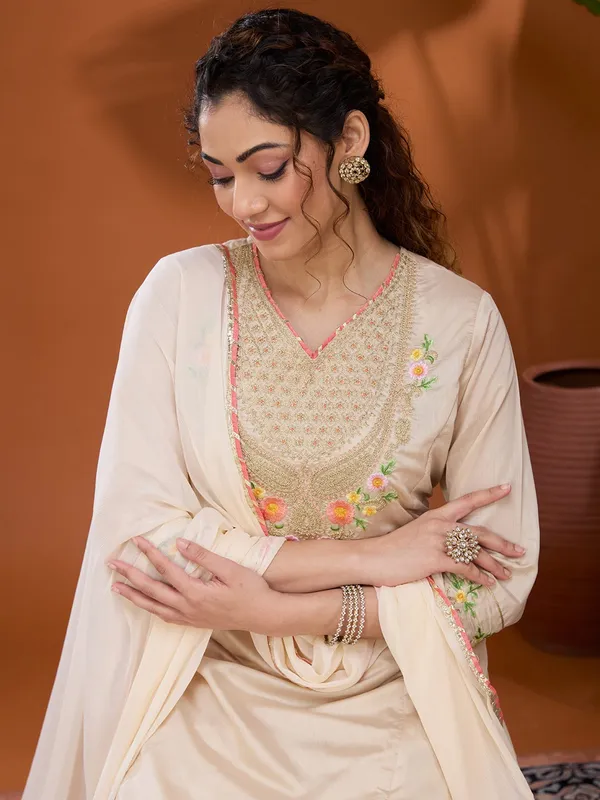 Beige_Cording_Chanderi_Readymade_Salwar_Suit
