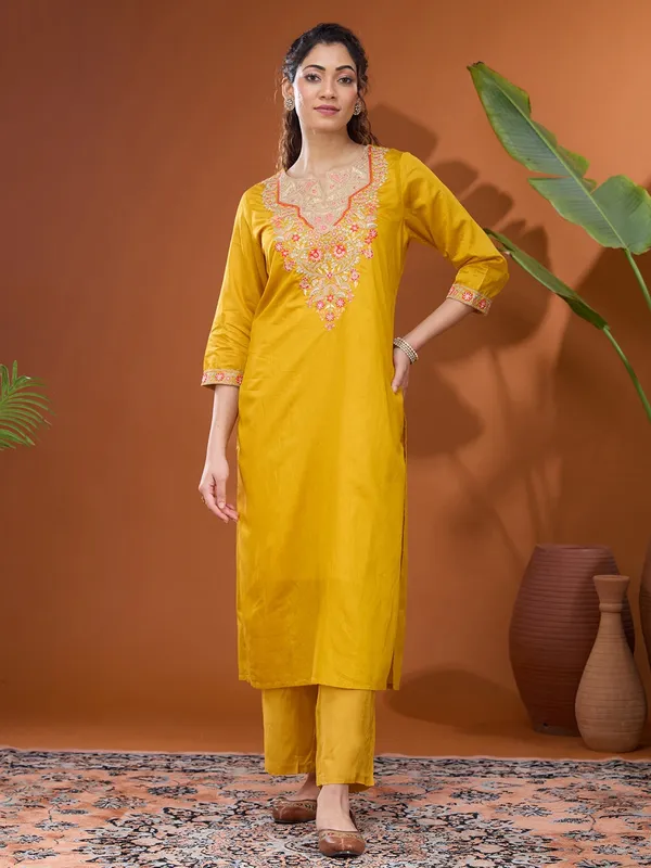 Mustard_Yellow_Threadwork_Chanderi_Readymade_Salwar_Suit