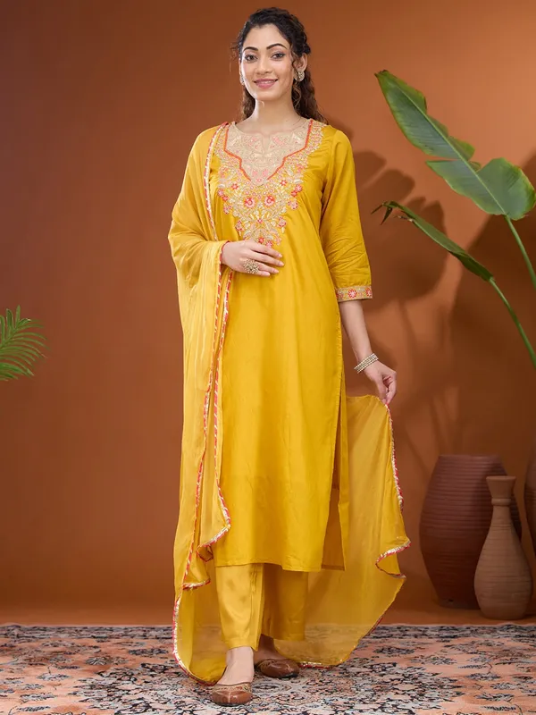Mustard_Yellow_Threadwork_Chanderi_Readymade_Salwar_Suit
