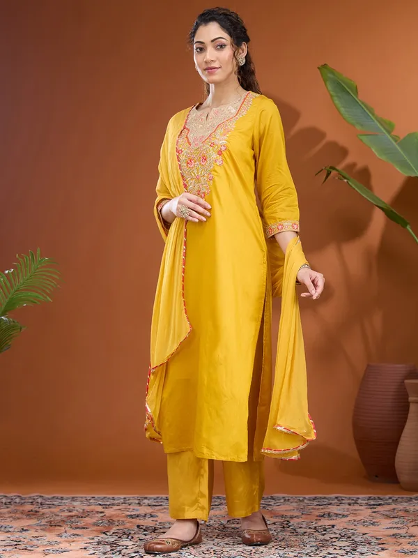 Mustard_Yellow_Threadwork_Chanderi_Readymade_Salwar_Suit
