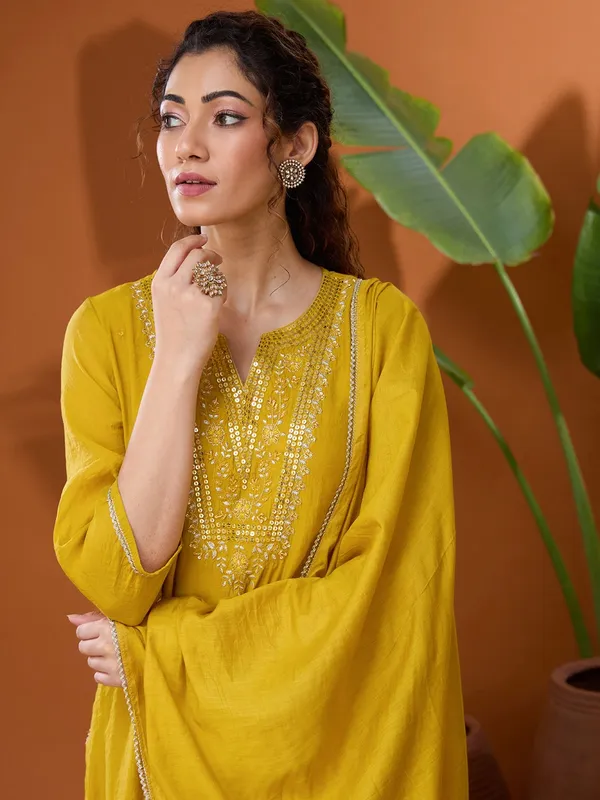 Mustard_Yellow_Mirrorwork_Chanderi_Readymade_Salwar_Suit